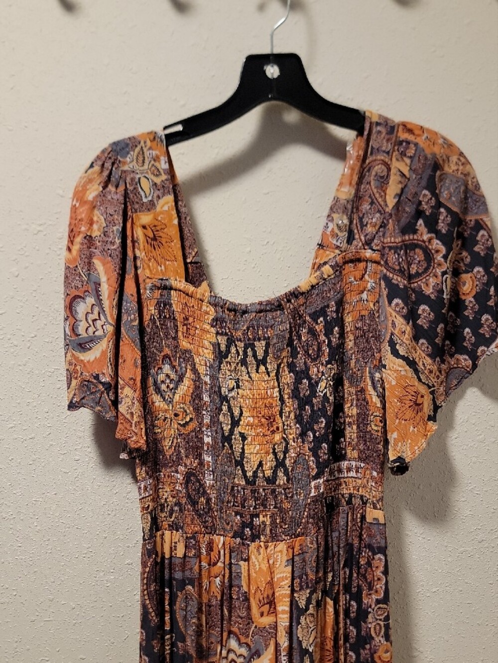 Angie Patchwork Paisley Maxi Dress in Rust and Navy Sz L 100% RAYON - Picture 9 of 12